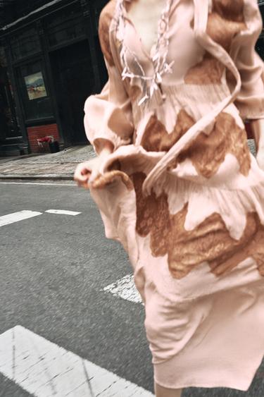 LACE COMBINATION TIE DRESS - Peach by Zara