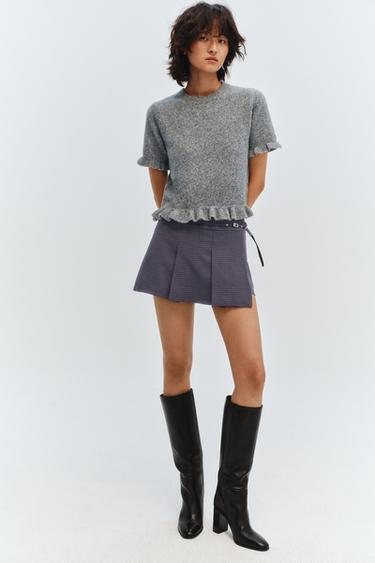 KNIT SHORT SLEEVE JUMPER WITH RUFFLES - Grey by Zara