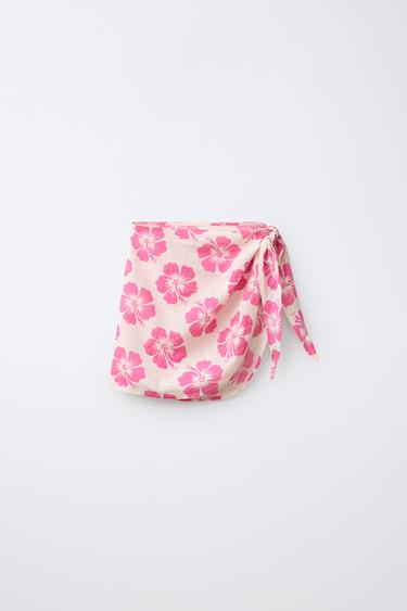 HIBISCUS AND BEAD WRAP SKIRT - Fuchsia by Zara