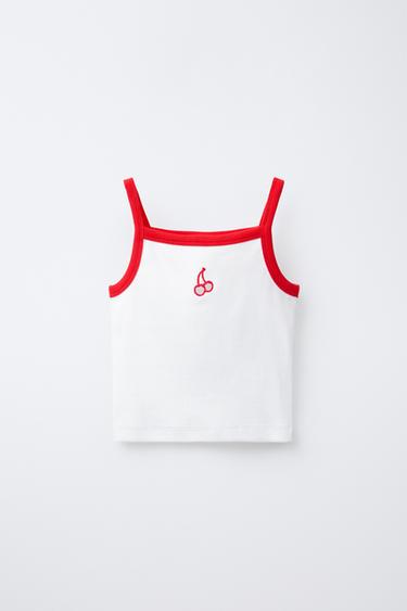 RIBBED CHERRY CUT-OUT TOP - White by Zara - Image 0