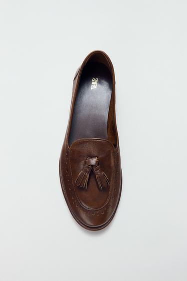 LEATHER TASSEL LOAFERS - Brown by Zara