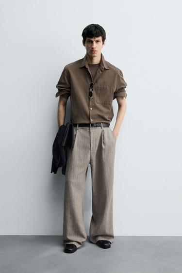HERRINGBONE TEXTURED TROUSERS - Beige by Zara - Image 0