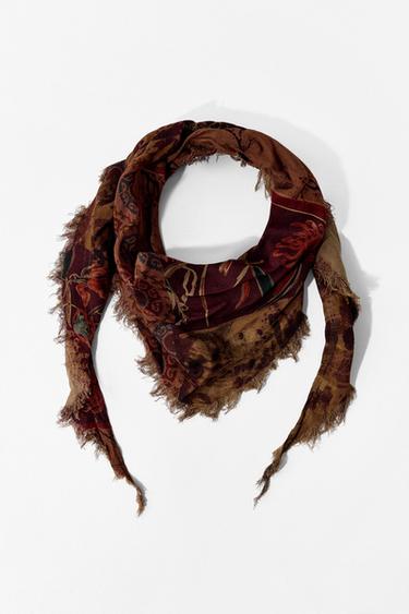 PRINTED BANDANA WITH VISCOSE - Brown by Zara