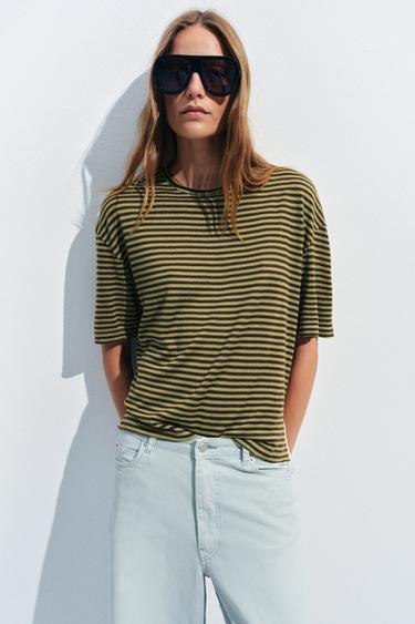 RUSTIC STRIPED T-SHIRT - Brown / Green by Zara