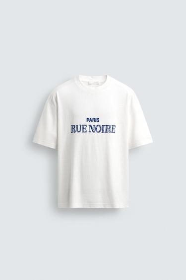 RELAXED FIT EMBROIDERED SLOGAN T-SHIRT - White by Zara