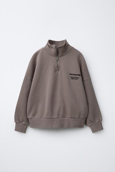 PLUSH SWEATSHIRT WITH SLOGAN - Taupe grey by Zara