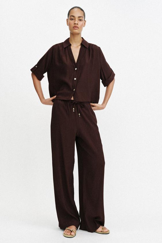 FLOWING STRAIGHT-LEG TROUSERS - Dark brown by Zara - Image 0