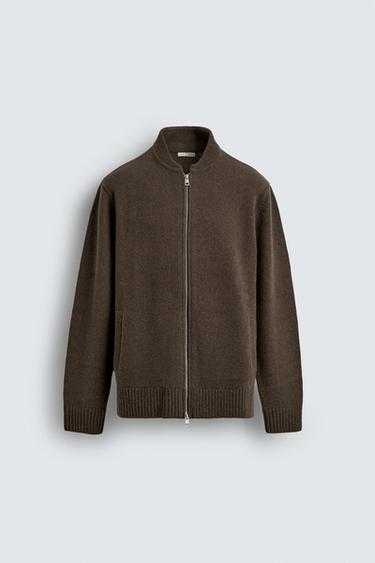 WOOL ZIP-UP CARDIGAN - Brown / Taupe by Zara