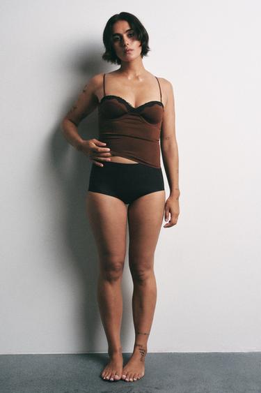 LACE BUSTIER TOP - Brown by Zara - Image 0
