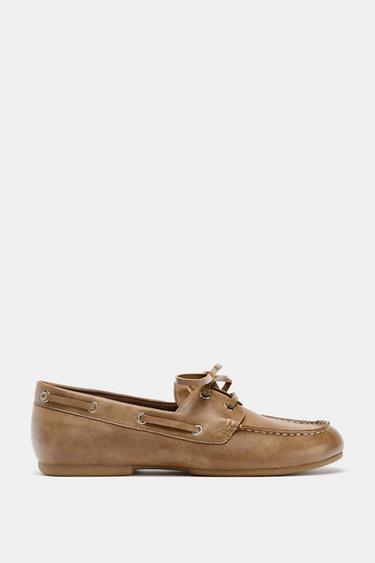 LACE-UP FLAT SHOES - Brown by Zara
