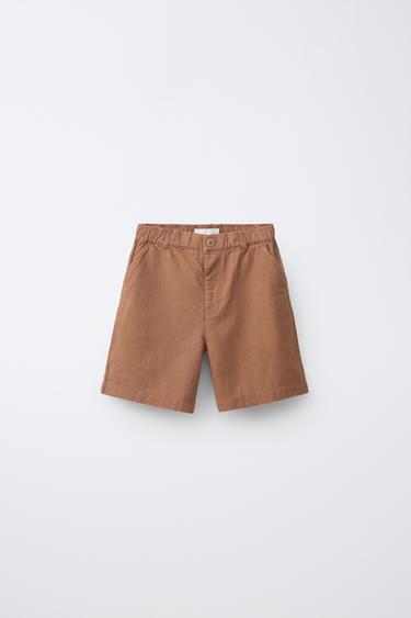 COTTON AND LINEN BERMUDA SHORTS - Caramel by Zara