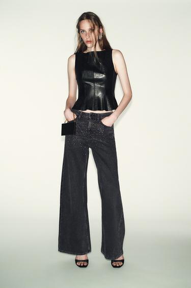 Z1975 LOOSE WIDE-LEG JEANS WITH SHINY BEADS - Grey by Zara