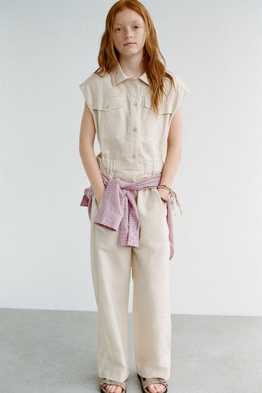 LONG LINEN BLEND JUMPSUIT - Light beige by Zara