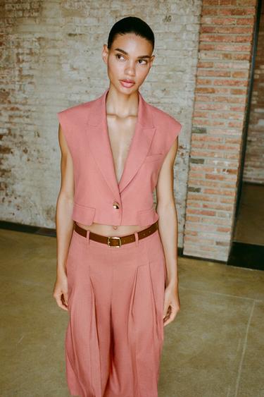 SHORT WAISTCOAT WITH LINEN FLAPS - MARSALA by Zara
