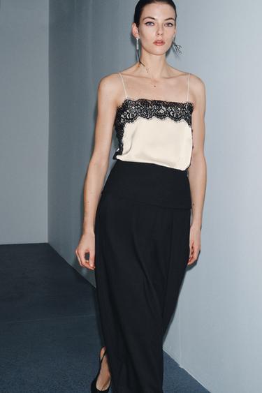 ZW COLLECTION SATIN LACE TOP - Black / White by Zara