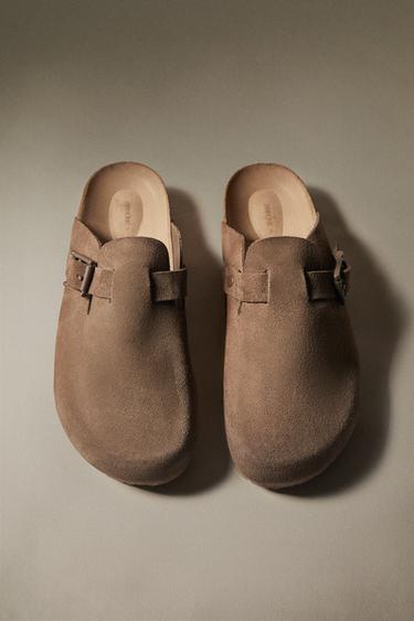 LEATHER CLOGS WITH BUCKLES - Brown by Zara - Image 0