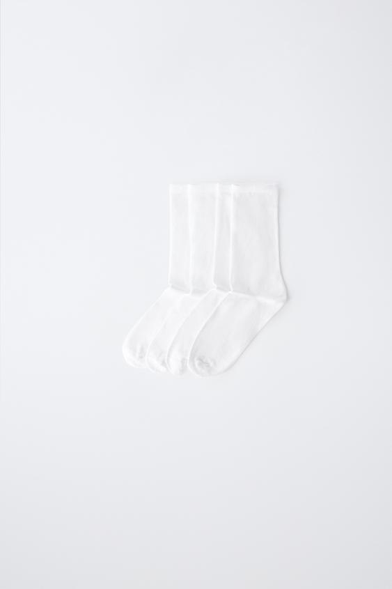 4-PACK OF PLAIN MID-CALF SOCKS - White by Zara - Image 0