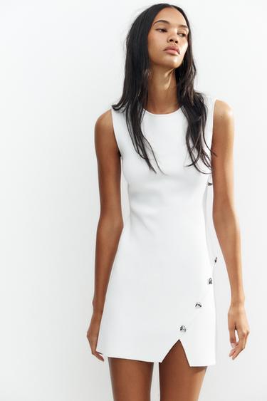 SHORT KNIT BUTTON DRESS - White by Zara