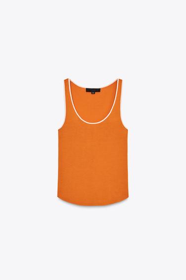 CONTRAST TRIM KNIT TOP - Orange by Zara - Image 0