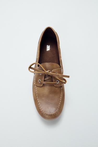 LACE-UP FLAT SHOES - Brown by Zara
