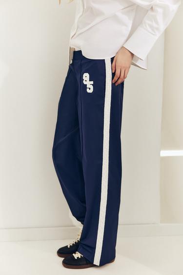 SATIN TROUSERS WITH SIDE STRIPES - Navy blue by Zara