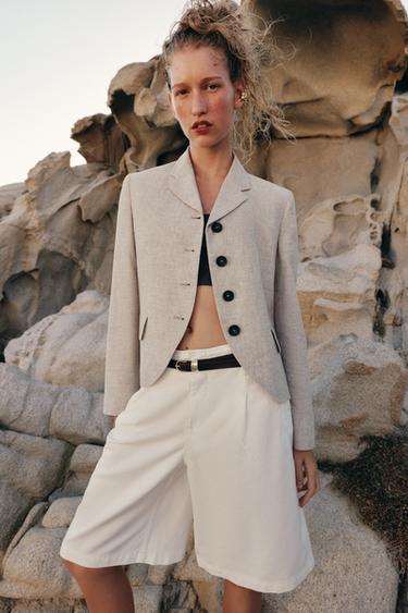 STRAIGHT DARTED LINEN BLEND BLAZER - Sand / Marl by Zara