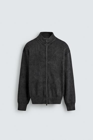 WASHED TEXTURED KNIT CARDIGAN - Navy blue by Zara