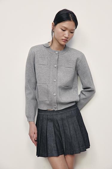 PLAIN KNIT BOMBER JACKET WITH SHOULDER PADS - Grey marl by Zara