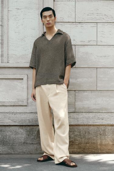 LINEN/COTTON PLEATED TROUSERS - Light beige by Zara