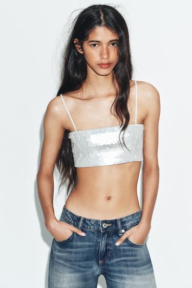 SEQUIN CROP TOP - Blue / Grey by Zara