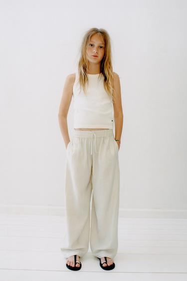 WIDE-LEG TROUSERS WITH WRINKLED EFFECT - Light beige by Zara