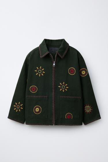 CONTRAST EMBROIDERY JACKET - Mid-green by Zara