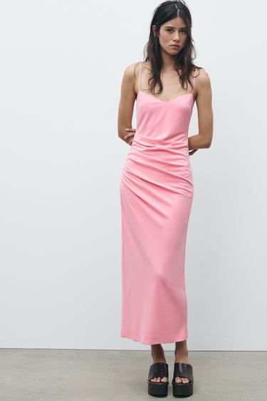 MIDI DRESS WITH GATHERING - Pink by Zara - Image 0