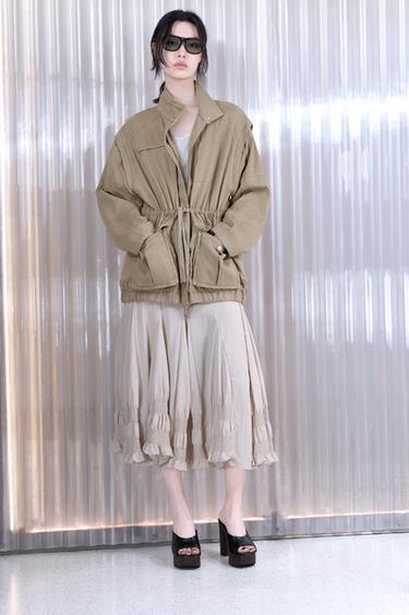 LONG HIGH-COLLAR JACKET - Brown / Taupe by Zara