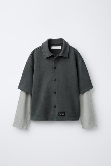 WASHED-EFFECT DOUBLE SLEEVE FLEECE SHIRT - Anthracite grey by Zara