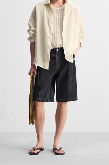 BAGGY FIT DENIM BERMUDA SHORTS - Blue by Zara