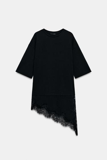 CONTRAST LACE T-SHIRT - Black by Zara
