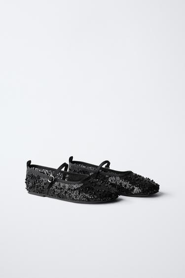 BALLERINAS WITH FAUX PEARL BUCKLE - Black by Zara