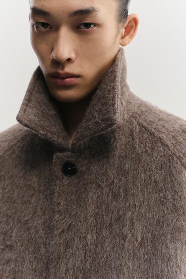 COAT WITH FAUX FUR WOOL BLEND - Sand / Marl by Zara