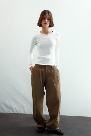 RIBBED BOAT NECK T-SHIRT - White by Zara