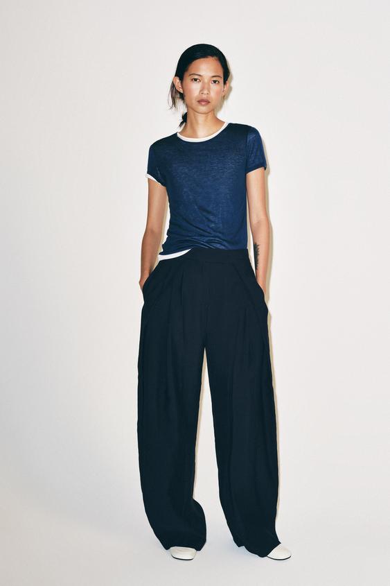ZW COLLECTION WIDE-LEG PLEATED TROUSERS - Navy blue by Zara - Image 0
