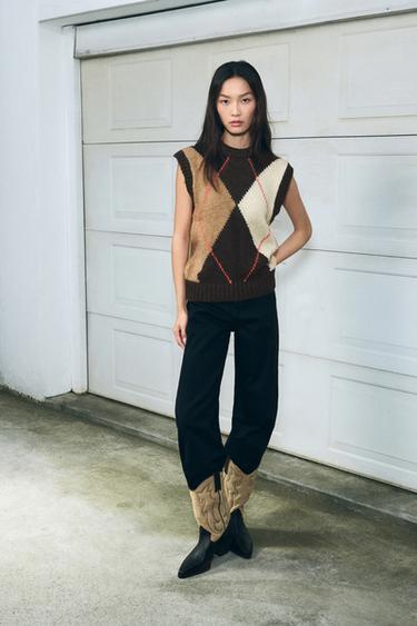 ARGYLE KNIT WAISTCOAT TOP - Multicoloured by Zara