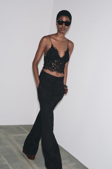 EMBROIDERED CROP TOP - Black by Zara - Image 0