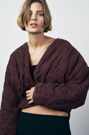 QUILTED VELVET KIMONO WITH TOPSTITCHING - Chalk pink by Zara - Image 0