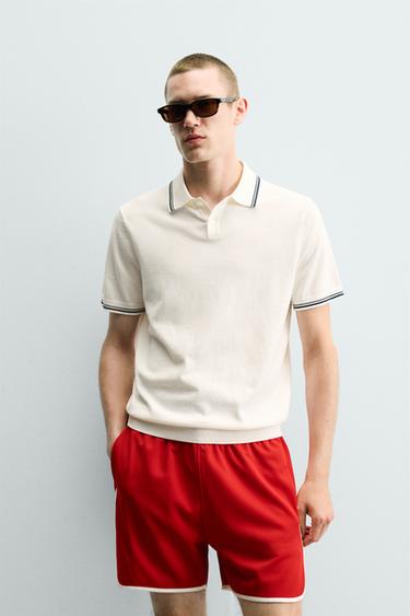 REGULAR FIT CONTRAST KNIT POLO SHIRT - White by Zara