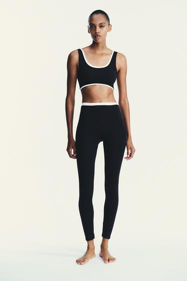 SPORTY DOUBLE EFFECT CROP TOP - Black / White by Zara