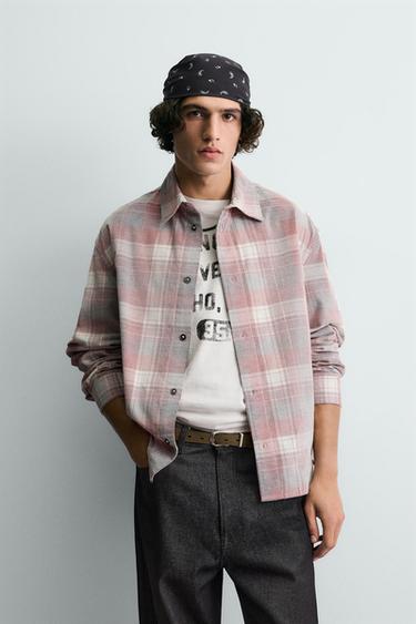 CORDUROY CHECK SHIRT - Pink / White by Zara