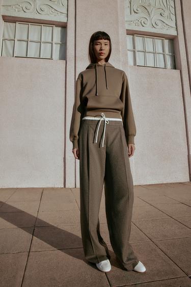 WIDE-LEG TROUSERS WITH DOUBLE WAISTBAND - Mocha by Zara