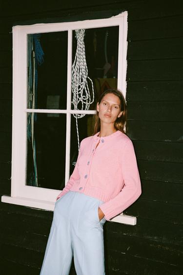 KNIT JACKET WITH STONE BUTTONS - Pale pink by Zara - Image 0
