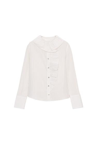 STRIPED SHIRT WITH RUFFLES - Black / White by Zara